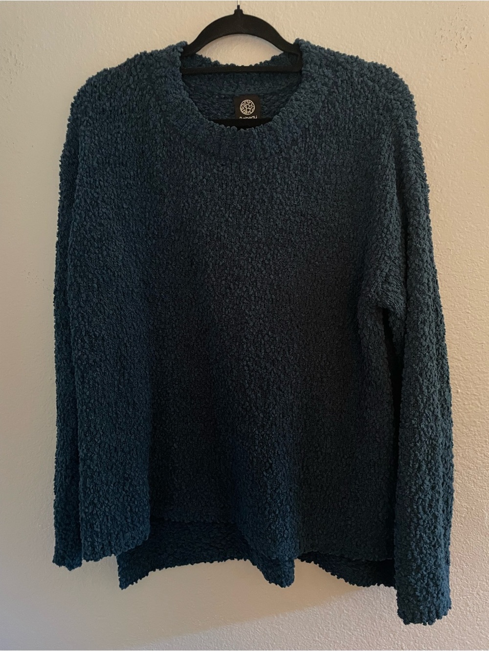 bobeau Dark Teal Bouclé Crewneck Sweater